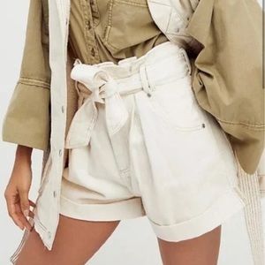 Free People High-Rise Cream Denim Paperbag Shorts
